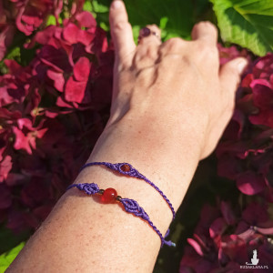 SUPER PEŁNIA agat i granat w makramie bransoletki ciemny fiolet mikro makrama