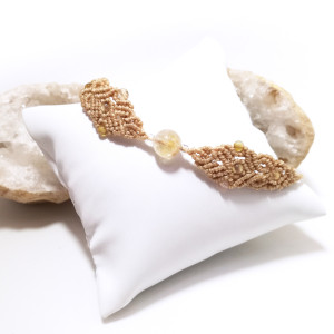 Promyk Słońca cytryn w makramie bransoletka pleciona ecru Delfina Dolls mikro makrama