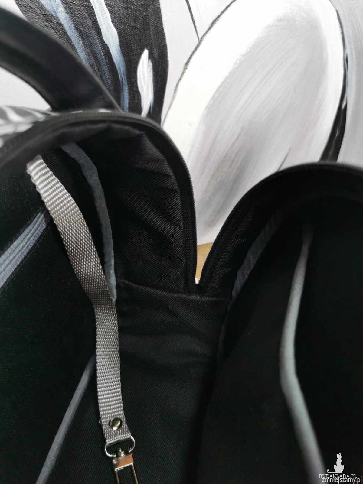 Torebka na ramię  handmade kuferek ekoskóra - liście czarno białe