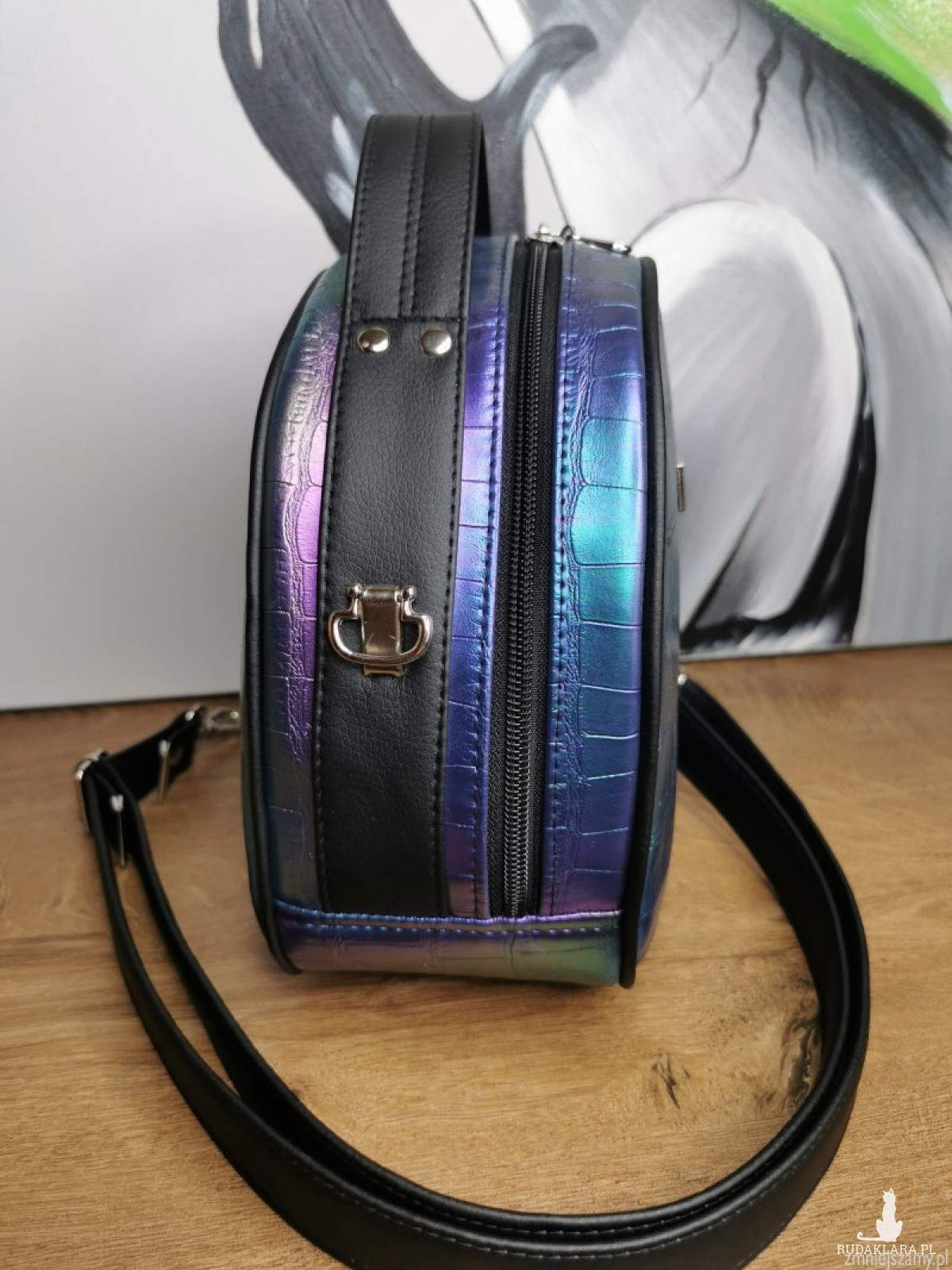 Torebka na ramię handmade kuferek - ekoskóra holo
