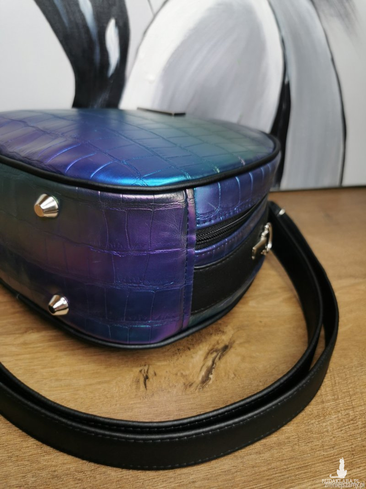 Torebka na ramię handmade kuferek - ekoskóra holo