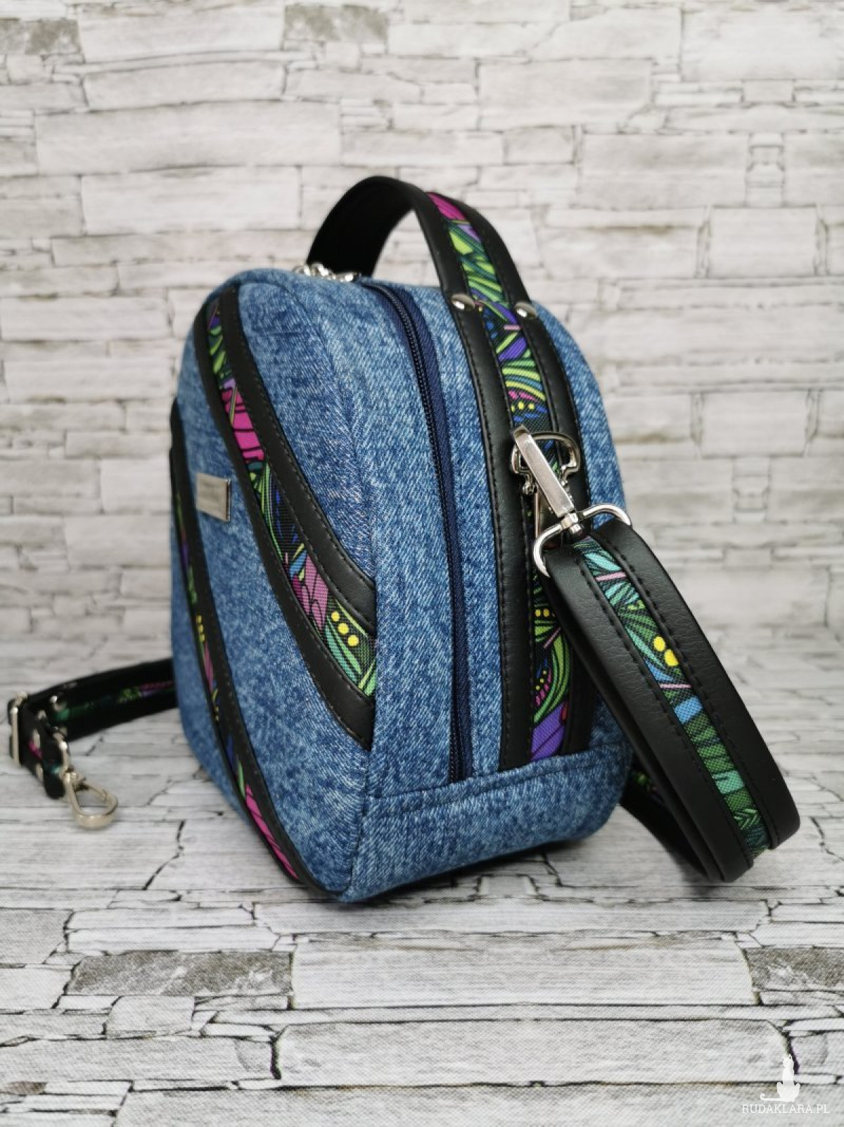 Torebka damska handmade na ramię kuferek - jeans