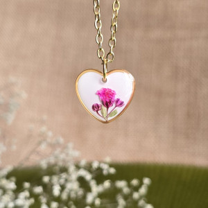 Złota zawieszka złoty wisiorek kwiat naszyjnik żywica z żywicy kwiaty serce serduszko