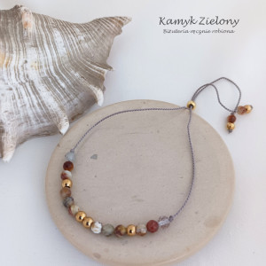 Bransoletka z kamieni naturalnych - opal żółty, kamień słoneczny, stal