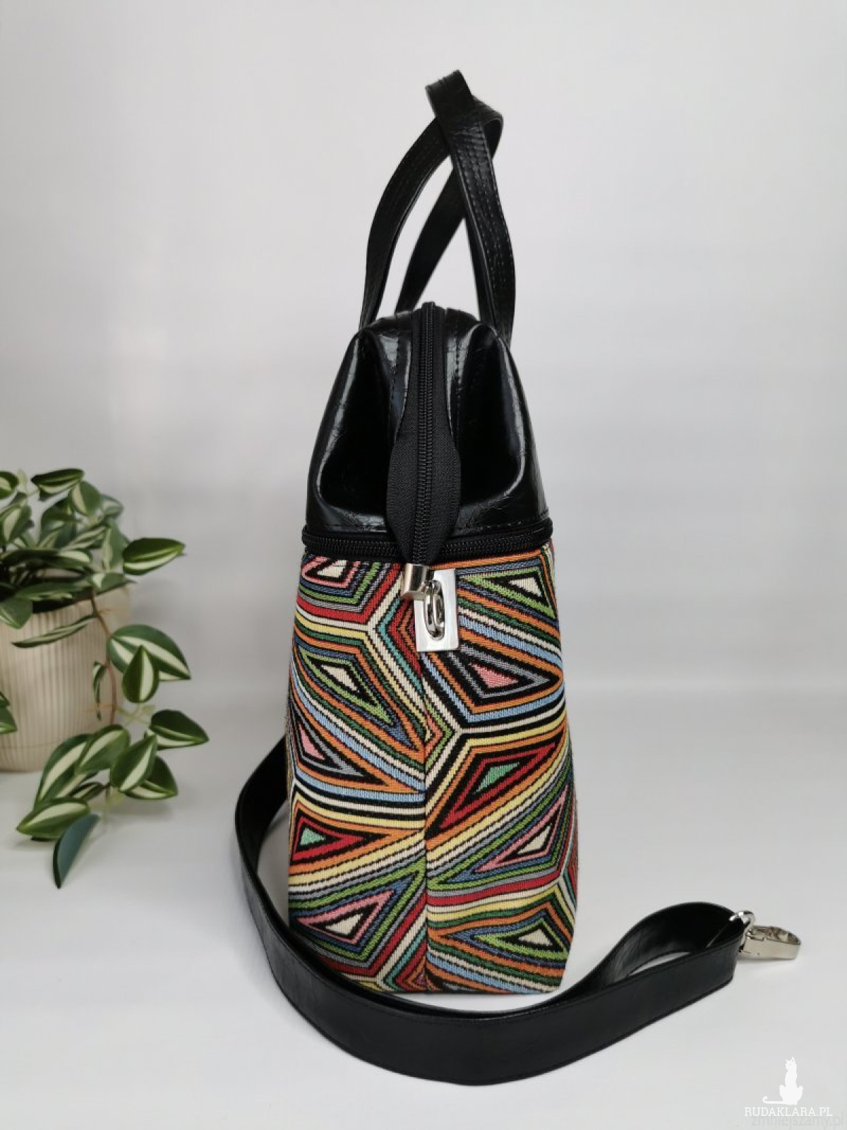 Duża torebka damska kuferek - żakard