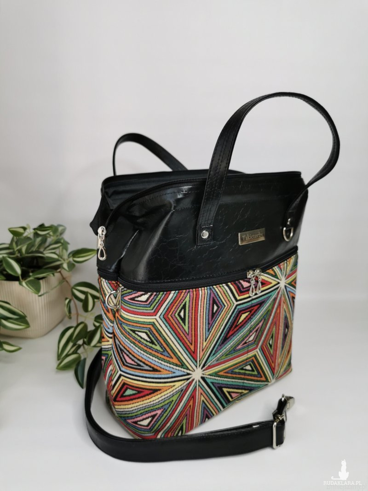 Duża torebka damska kuferek - żakard