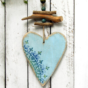Drewniane Serce - duża zawieszka, ozdoba, dekoracja ręcznie malowana