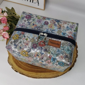 Duży kuferek kosmetyczka  organizer ekoskóra - kwiaty 3