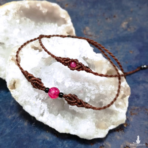SUPER PEŁNIA rubin i agat w makramie bransoletki brązowe mikro makrama Delfina Dolls