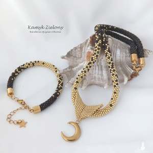 Brązowo-złoty komplet z księżycem i gwiazdką - stal szlachetna