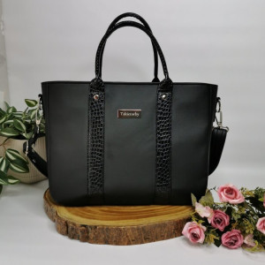 Torebka damska Sara na ramię shopper - czarna ekoskóra