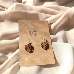 Kolczyki liść liście małe monstery monstera kolor orzech HANDMADE