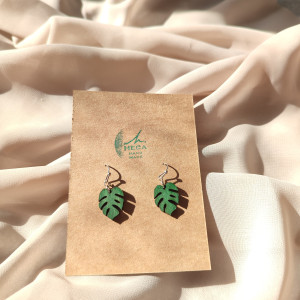 Kolczyki liść liście małe monstery monstera kolor zielony HANDMADE