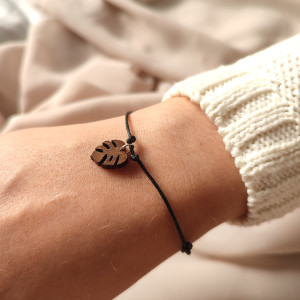 Bransoletka liść liście monstery monstera kolor mahoń HANDMADE