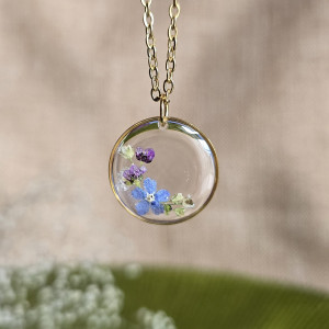 Bukiet kwiatowy łąka Złota zawieszka złoty wisiorek kwiat naszyjnik żywica z żywicy kwiaty niezapominajki