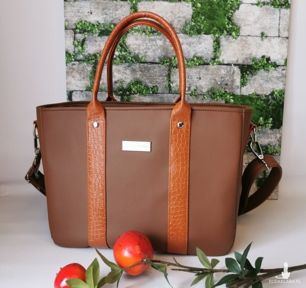 Torebka damska Sara na ramię shopper - brązowa ekoskóra