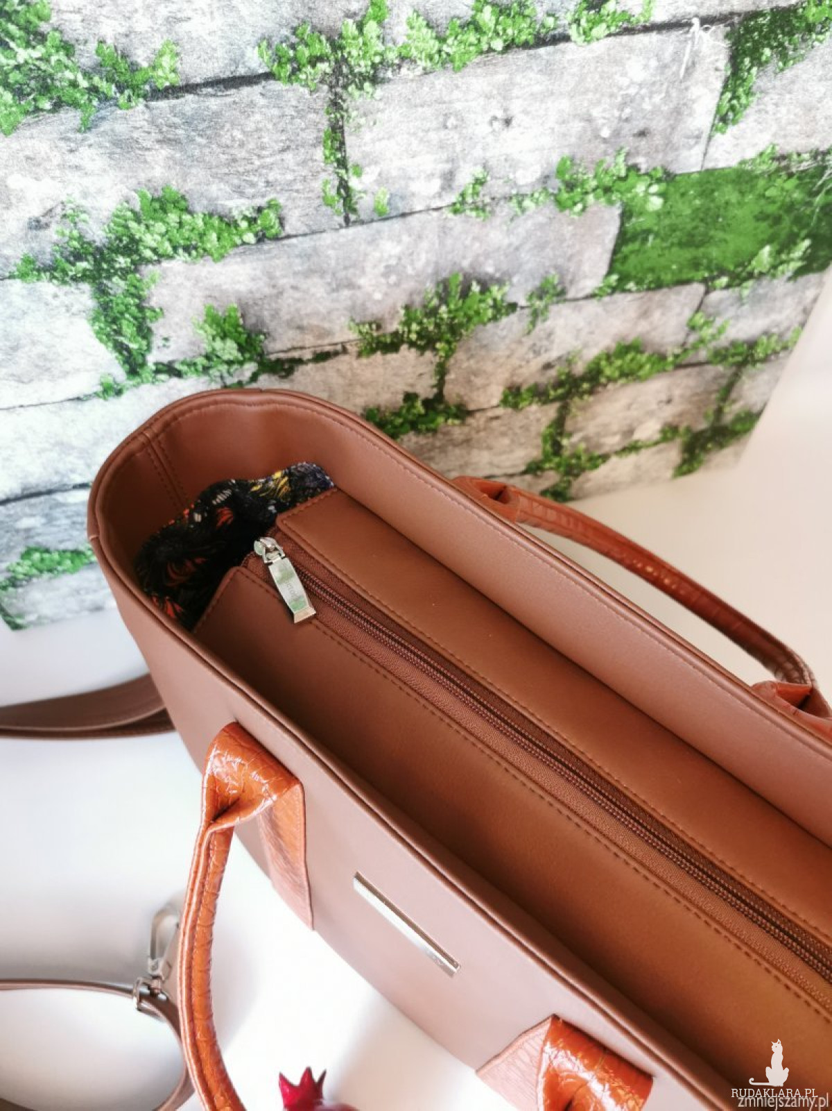 Torebka damska Sara na ramię shopper - brązowa ekoskóra