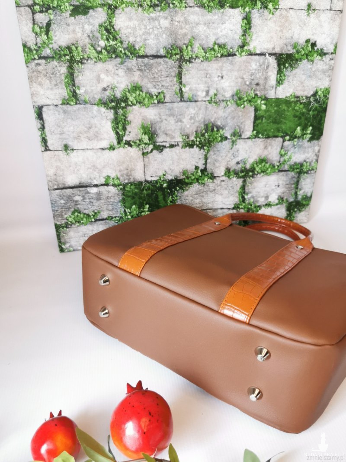 Torebka damska Sara na ramię shopper - brązowa ekoskóra