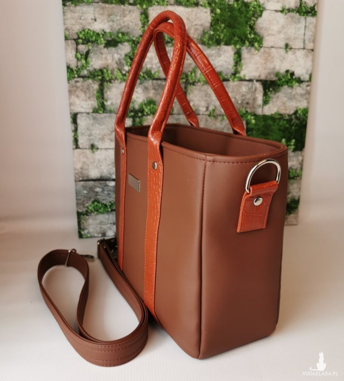 Torebka damska Sara na ramię shopper - brązowa ekoskóra