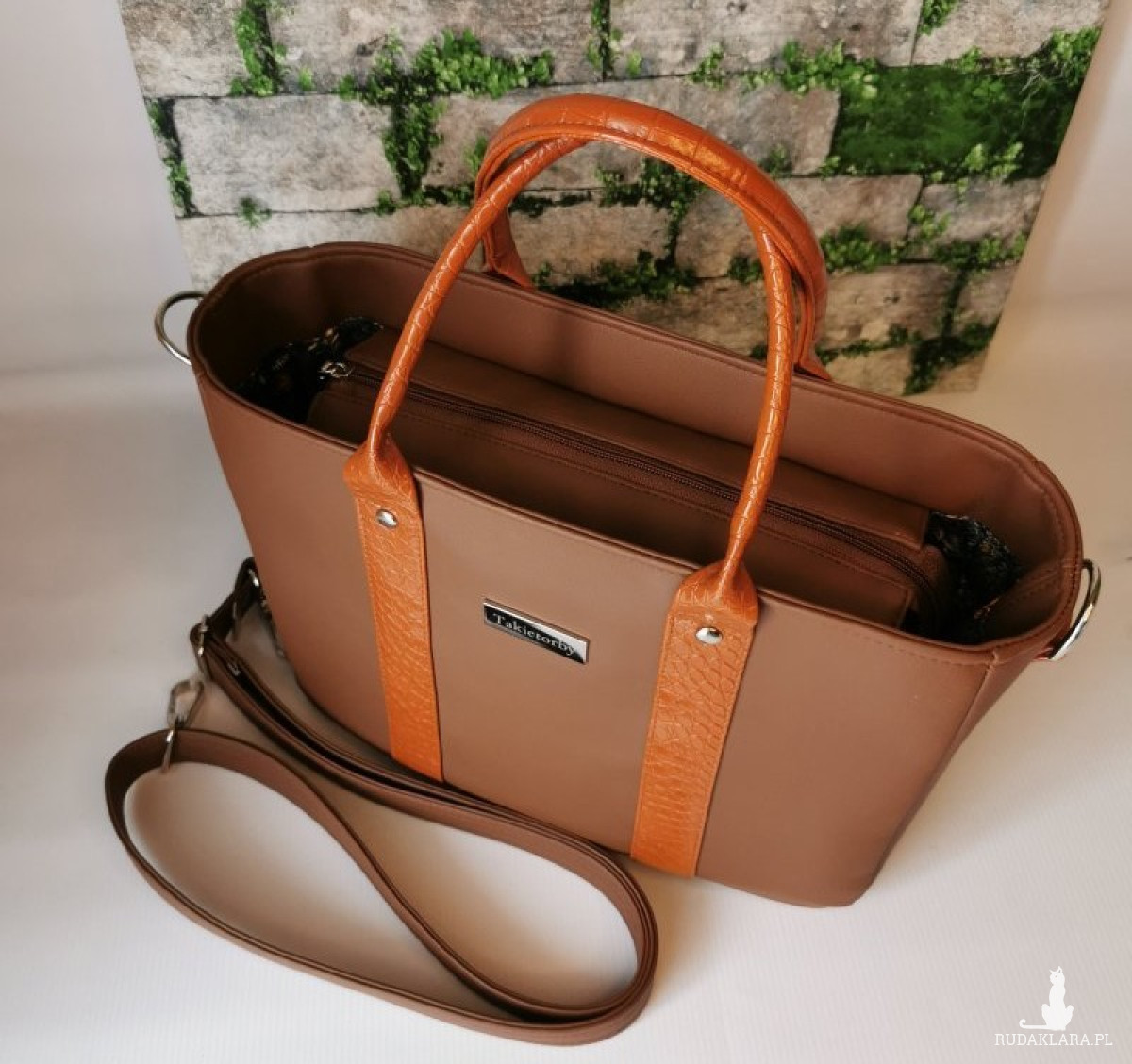 Torebka damska Sara na ramię shopper - brązowa ekoskóra