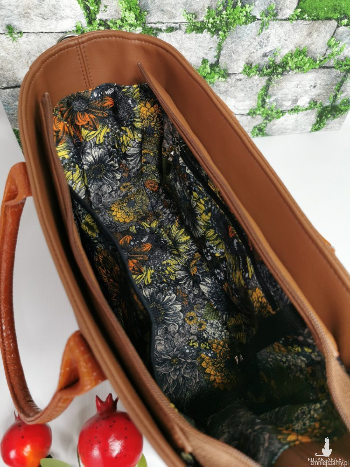 Torebka damska Sara na ramię shopper - brązowa ekoskóra