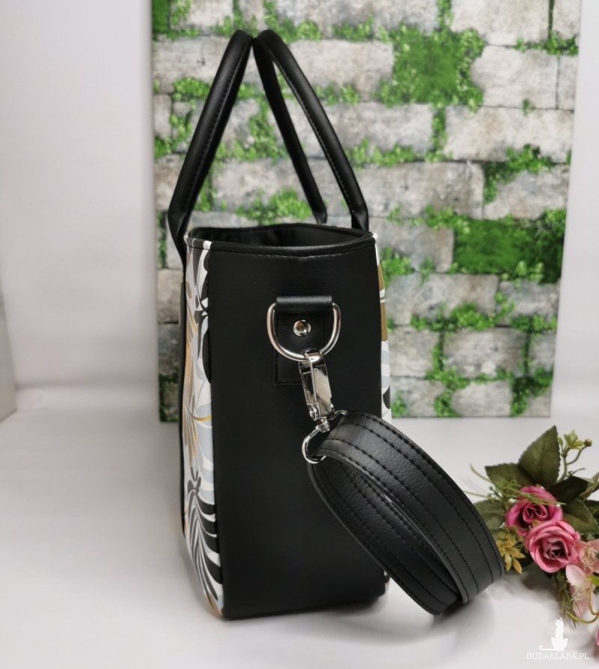 Torebka damska Sara na ramię shopper - ekoskóra złote liście