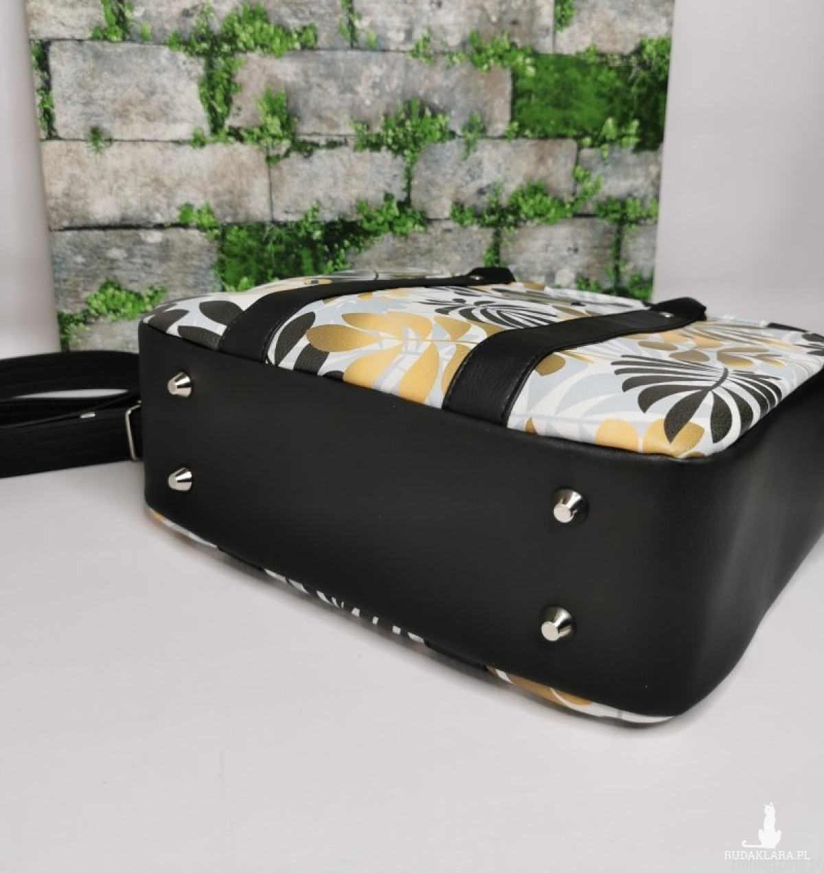 Torebka damska Sara na ramię shopper - ekoskóra złote liście