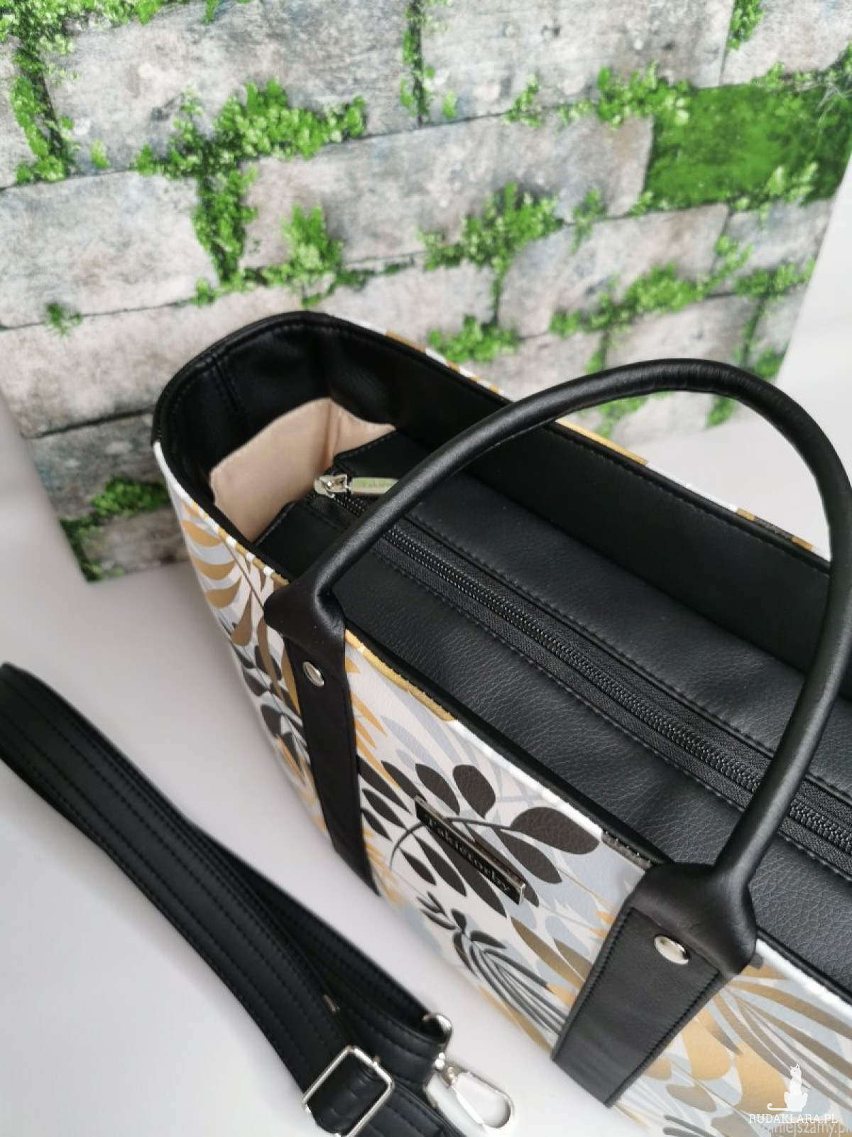 Torebka damska Sara na ramię shopper - ekoskóra złote liście