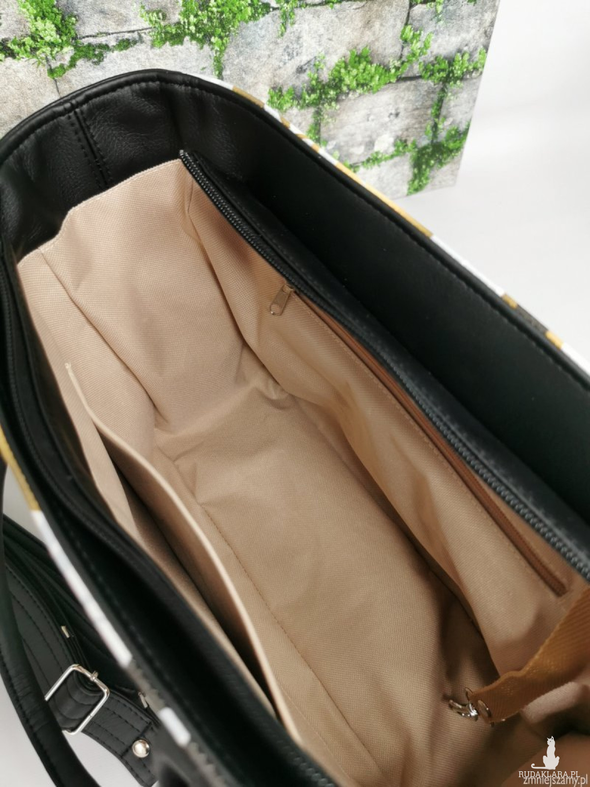 Torebka damska Sara na ramię shopper - ekoskóra złote liście