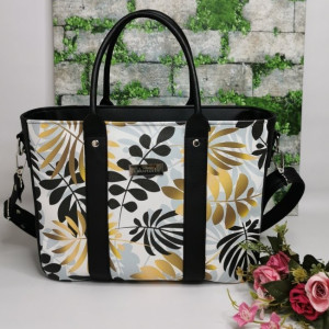 Torebka damska Sara na ramię shopper - ekoskóra złote liście