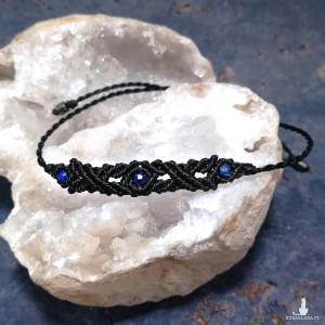 Triada lapis lazuli w makramie bransoletka męska plenica czarna z kamieniami ~ delfina dolls mikro makrama