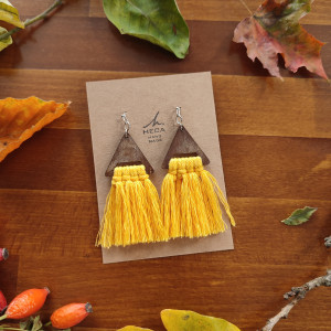 Kolczyki boho makrama wiszące lekkie jesień jesienne jesieniara jesieniary - żółte
