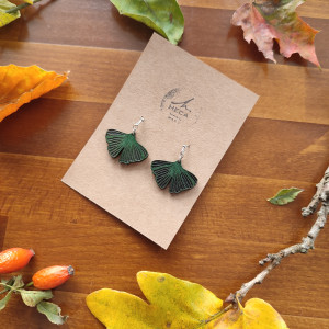 Kolczyki liść liście miłorząb kolor zielony HANDMADE