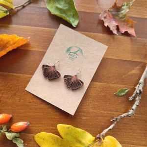 Kolczyki liść liście miłorząb kolor mahoń HANDMADE