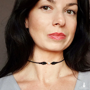 SUPER PEŁNIA opal w makramie naszyjnik - choker regulowany pleciony mikro makrama