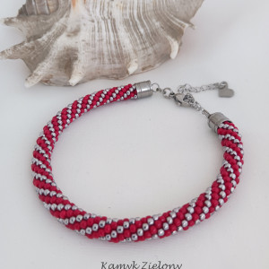 Bransoletka czerwono-srebrna spiralka - wykończenia ze stali szlachetnej