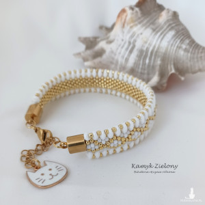 Bransoletka "gąsieniczka" z kotkiem - wykończenia ze stali szlachetnej