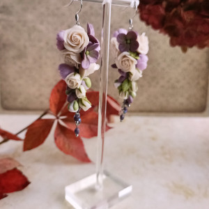 Kolczyki z peoniami, różami i hortensją