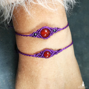 DUO agat w makramie para bransoletki regulowane plecione mikro makrama