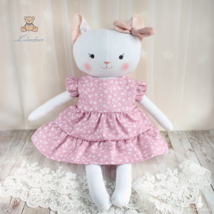 Kotek Lena przytulanka w sukieneczce róż retro w kwiatuszki