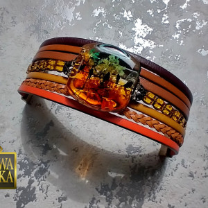 Ptasie Radio - bransoleta z żywicy i rzemieni