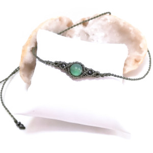 UNO agat w makramie naszyjnik choker pleciony zielony mikro makrama