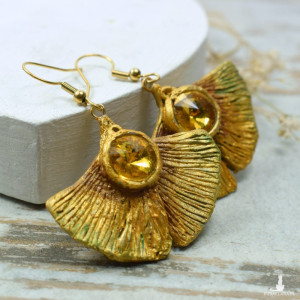 Kolczyki liście miłorzębu w odcieniach złota