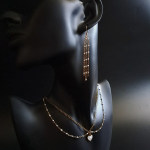 Zestaw Biżuterii z Masą Perłową - dwurzędowy naszyjnik i delikatne długie kolczyki