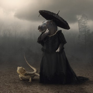 Plakat gotycki hipopotam z jaszczurem 27_21