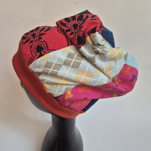 Czapka patchworkowa ciepła na podszewce