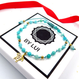 Turkusowa Bransoletka Amazonity & Żółwik SEA TURTLE