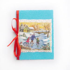 bajkowe kartki bez życzeń, vintage kartki na różne okazje, kartki dla firm, kartki w stylu retro, niebieska kartka w stylu vintage, bajowa kartka, vintage kartka