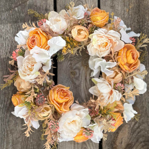 Wianek z kwiatami, dekoracja na drzwi / stół, jesienny ślub
