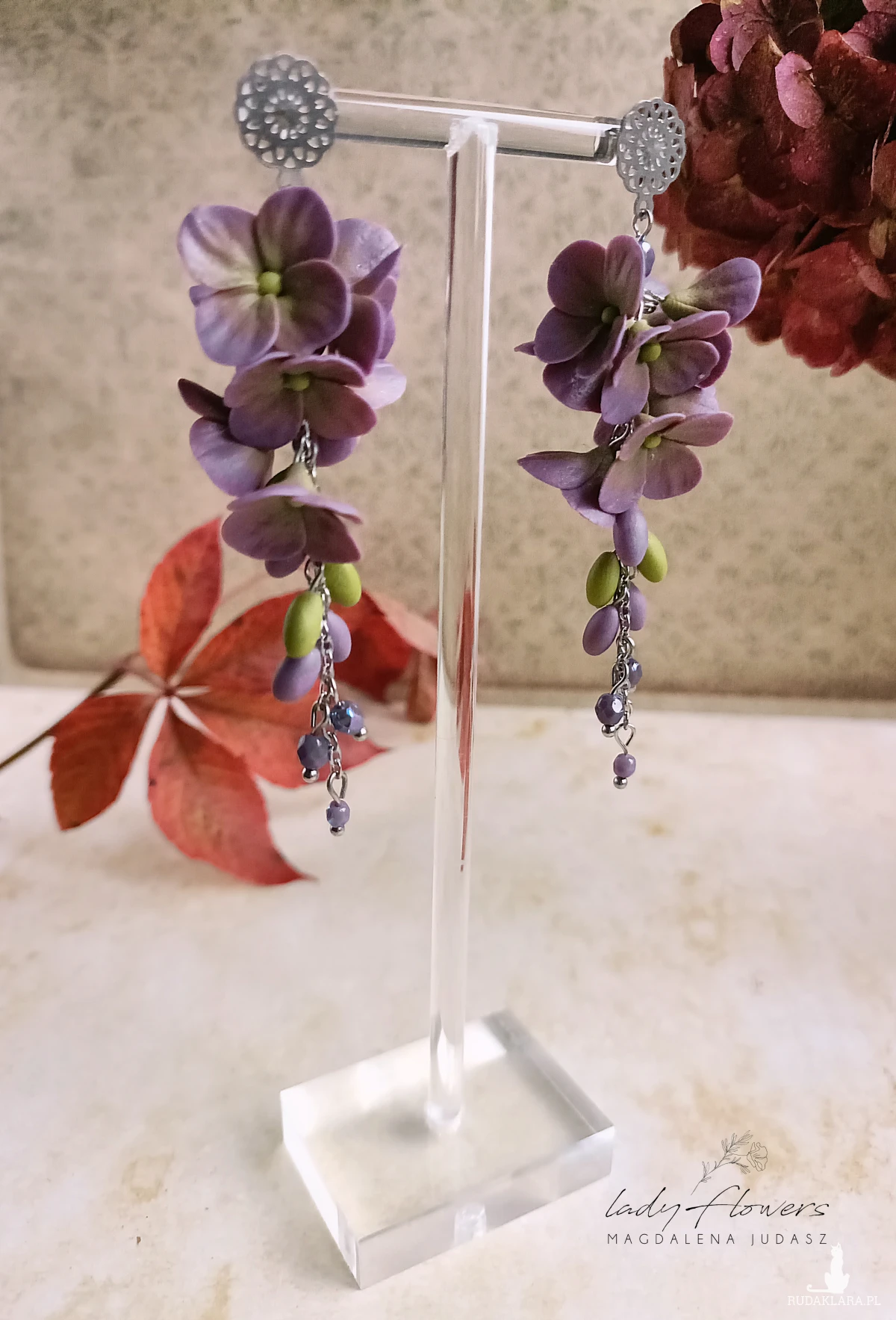 Kolczyki z hortensjami